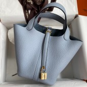 Luxury Replica Hermes Picotin Lock 18 Handmade Bag in Blue Lin Clemence Leather JM1361CF36