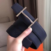 New Hermes H d'Ancre Reversible Belt In Sapphire/Ardoise Leather JM1380Az83