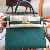 Replica Cheap Hermes Kelly 25cm Handmade Bag In Vert Vertigo Ostrich Skin JM526di41