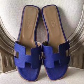 Replica Cheap Hermes Oran Sandals In Blue Epsom Leather JM645Vu82