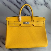 Replica Fashion Hermes Birkin 40 Handmade Bag In Yellow Clemence Leather JM187Vw59
