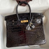 Replica Hermes Birkin 25 Handmade Bag In Black Crocodile Niloticus Shiny Skin JM966zE83