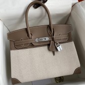 Replica Hermes Birkin 30 Handmade Bag In Toile & Tourterelle Swift Leather JM103QA46