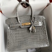 Replica Hermes Birkin 30 Handmade Bag In Tourterelle Crocodile Niloticus Shiny Skin JM370zE83