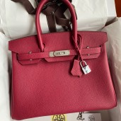 Replica Hermes Birkin 30 Retourne Handmade Bag In Rouge Grenat Clemence Leather JM422IV87