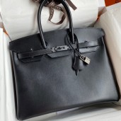Replica Hermes Birkin 35 Retourne Handmade Bag In Black Box Calfskin JM360yF79