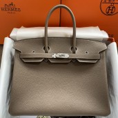 Replica Hermes Birkin 35 Retourne Handmade Bag In Taupe Clemence Leather JM1323iH93
