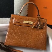 Replica Hermes Kelly 25cm Handmade Bag In Brown Embossed Crocodile Leather JM563mQ18