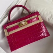 Replica Hermes Kelly Mini II Handmade Bag In Rose Red Alligator Crocodile JM576Or19