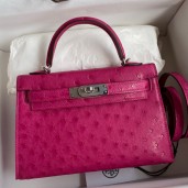 Replica Hermes Kelly Mini II Sellier Handmade Bag In Rose Red Ostrich Leather JM841yP83