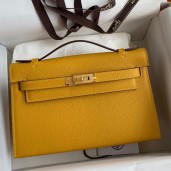 Replica Hermes Kelly Pochette Handmade Bag In Jaune Ambre Epsom Calfskin JM837nB47