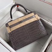 Replica Hermes Kelly Retourne 25 Handmade Bag In Taupe Crocodile Niloticus Shiny Skin JM1371gn30
