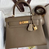 Replica Hermes Kelly Retourne 28 Handmade Bag In Taupe Clemence Leather JM1912IV87