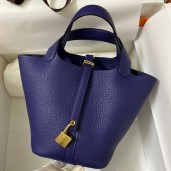 Replica Hermes Picotin Lock 18 Handmade Bag in Blue Encre Clemence Leather JM710PU57