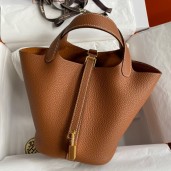 Replica Hermes Picotin Lock 18 Handmade Bag in Gold Clemence Leather JM1008PU57