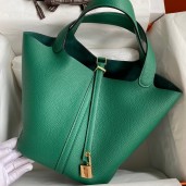 Replica Hermes Picotin Lock 22 Handmade Bag in Vert Vertigo Clemence Leather JM1172Or19