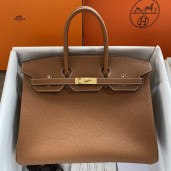 Top Hermes Birkin 35 Retourne Handmade Bag In Gold Clemence Leather JM1250EW49