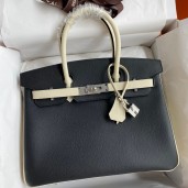 Top Hermes HSS Birkin 30 Bicolor Bag in Black and Craie Epsom Calfskin JM833gt75