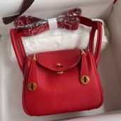Top Hermes Mini Lindy Handmade Bag In Red Clemence Leather JM1291He97