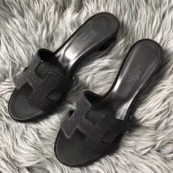 Best Quality Hermes Oasis Sandals In Black Suede with Rhinestone JM1200nV25