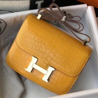 Copy 1:1 Hermes Constance 24cm Bag In Yellow Embossed Crocodile JM431nF20