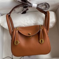 Fashion Hermes Mini Lindy Handmade Bag In Gold Swift Leather JM1408UE80