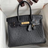 Hermes Birkin 30 Retourne Handmade Bag In Black Ostrich Leather JM1215XZ90