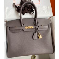 Hermes Birkin 35 Retourne Handmade Bag In Etain Epsom Calfskin JM1331uZ84