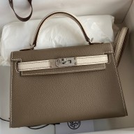 Hermes Kelly Mini II Sellier Bicolor Handmade Bag in Taupe and Craie Epsom Calfskin JM1874Mw52