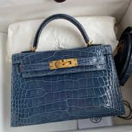 Hermes Kelly Mini II Sellier Handmade Bag In Colvert Shiny Alligator Leather JM1224Sy67