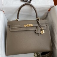 Hermes Kelly Sellier 32 Handmade Bag In Taupe Epsom Calfskin JM1481Oq54