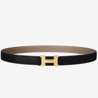 Hermes Mini Constance 24mm Reversible Belt Black/Taupe JM1403xJ94