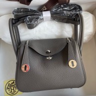 Hermes Mini Lindy Handmade Bag In Etain Clemence Leather JM18QF99