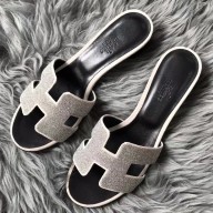 Hermes Oasis Sandals In White Suede with Rhinestone JM1561Wj24