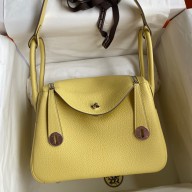 Imitation Hermes Lindy 26 Handmade Bag In Jaune Poussin Clemence Leather JM1181fM13