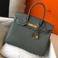 Knockoff Hermes Birkin 30cm Bag In Vert Amande Clemence Leather GHW JM207jI43