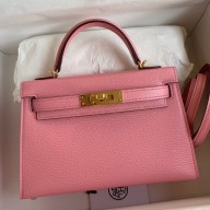 Knockoff High Quality Hermes Kelly Mini II Sellier Handmade Bag In Rose Confetti Chevre Mysore Leather JM1882PP96