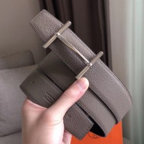 Hermes H d'Ancre Reversible Belt In Grey/Noir Leather JM1377tu77