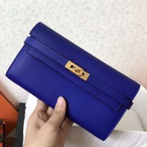 Hermes Kelly Classic Long Wallet In Blue Electric Epsom Leather JM1493yC28