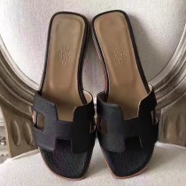 Hermes Oran Sandals In Black Epsom Leather JM1376vF44