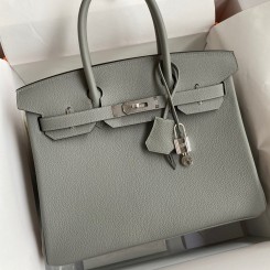 AAA Hermes Birkin 30 Retourne Handmade Bag In Girls Mouette Clemence Leather JM381DY28