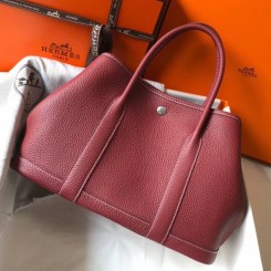 AAA Imitation Hermes Garden Party 30 Bag In Bordeaux Taurillon Leather JM1283iE46