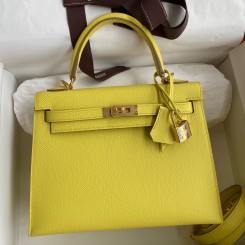 AAA Imitation Hermes Kelly Sellier 25 Handmade Bag In Lime Epsom Calfskin JM389iE46