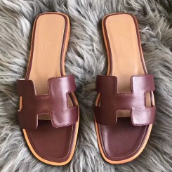 Best Hermes Oran Sandals In Bordeaux Swift Leather JM1808YF21