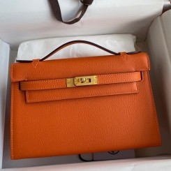 Best Imitation Hermes Kelly Pochette Handmade Bag In Orange Epsom Calfskin JM1305oc92