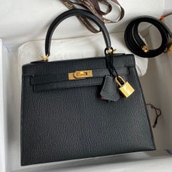Best Imitation Hermes Kelly Sellier 25 Handmade Bag In Black Mysore Goatskin JM1901oc92