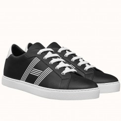 Best Quality Hermes Men's Avantage Sneakers In Black Calfskin JM902nV25