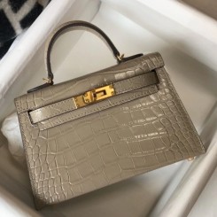 Cheap Hermes Kelly Mini II Bag In Taupe Embossed Crocodile Leather JM1037zS17