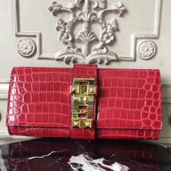 Copy 1:1 Hermes Medor Clutch Bag In Red Crocodile Leather JM1325nF20