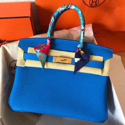 Copy Best Quality Hermes Birkin 30 Handmade Bag In Blue Clemence Leather JM1355cE98